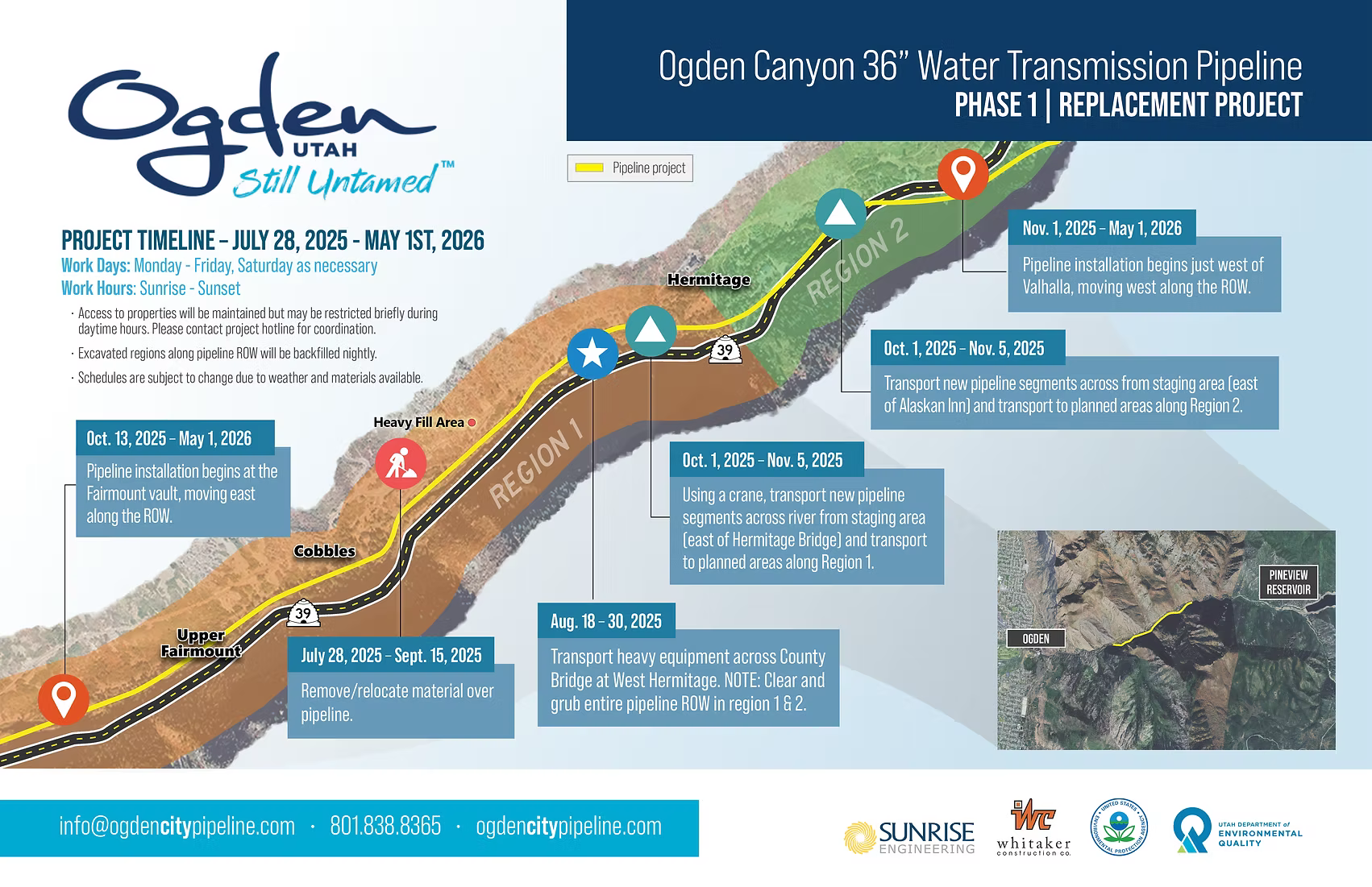 Ogden Canyon water pipeline replacement project timeline map