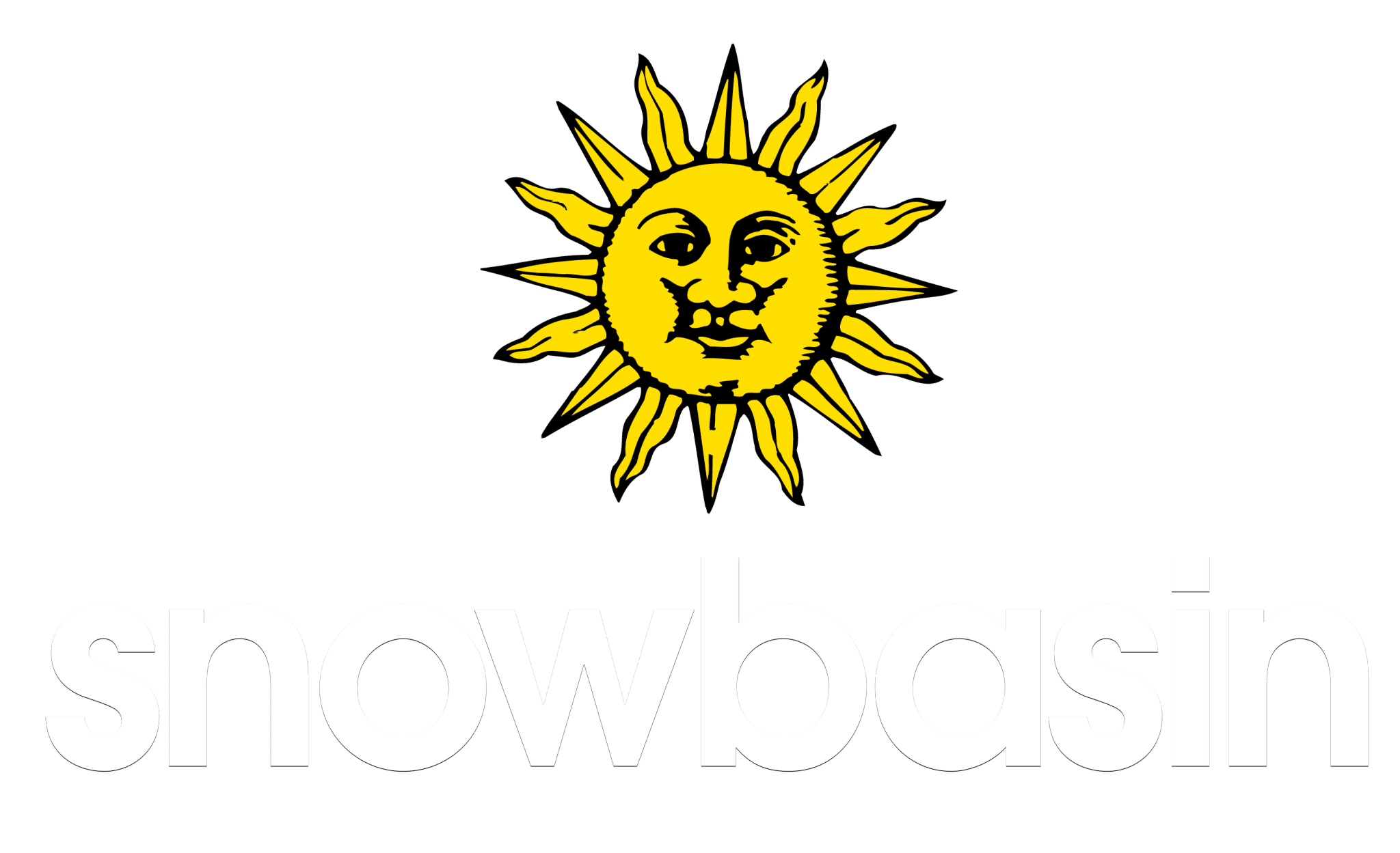 Yellow sun logo above white "snowbasin" text