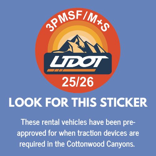 Traction certification sticker featuring 3PMSF/M+S and UDOT approval