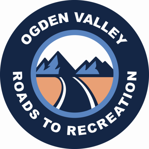 Circle logo featuring a road through mountains with the text Ogden Valley Roads to Recreation